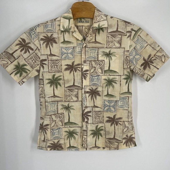 batik bay Other - Batik Bay Mens Medium Cotton Aloha Shirt Palm Tree Tropical Geometric Tan Brown